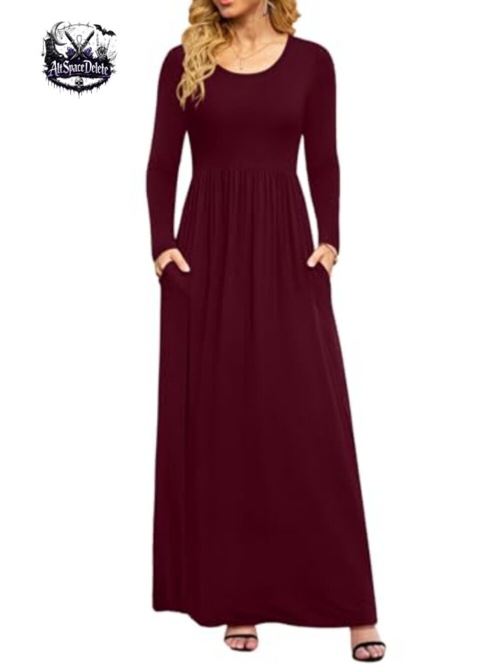 Women's Long Sleeve Maxi Dress Empire Waist A-Line with Pockets Casual